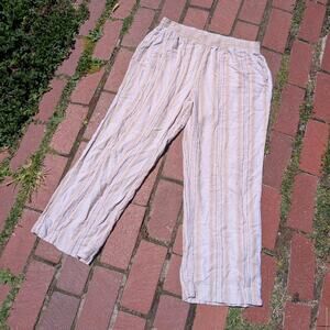 Briggs Neutral Striped Linen Blend Wide Leg Pants Size Large